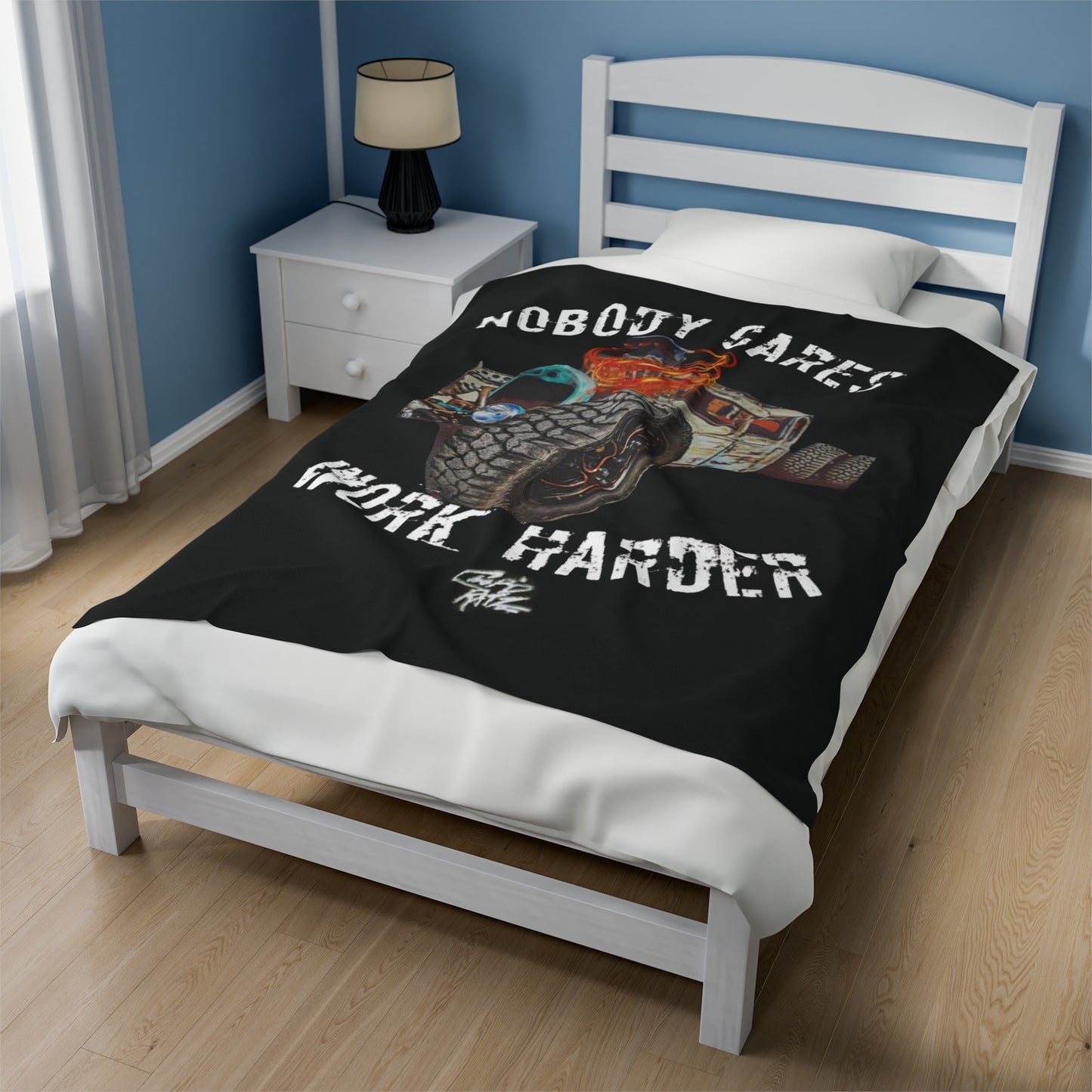 NOBODY CARES WORK HARDER Velvet Plush Blanket