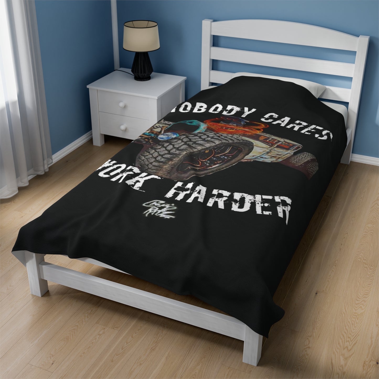 NOBODY CARES WORK HARDER Velvet Plush Blanket