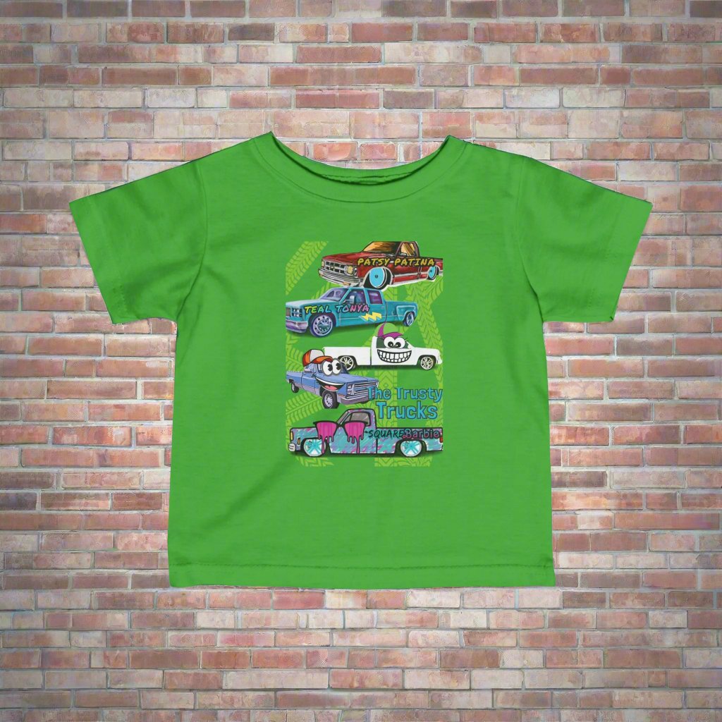 THE TRUSTY TRUCKS lime green toddler shirt by author Candice Ballard