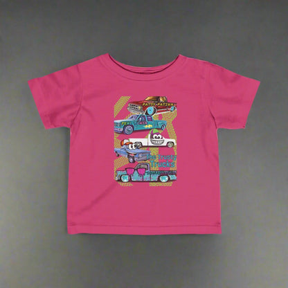 THE TRUSTY TRUCKS toddler hot pink shirt by author Candice Ballard, Chevy Trucks