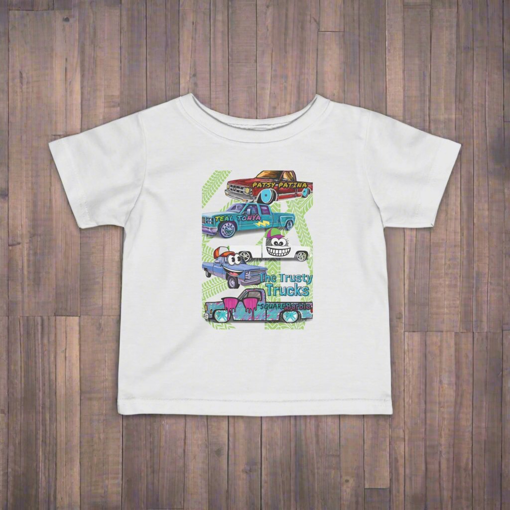 THE TRUSTY TRUCKS white toddler shirt by author Candice Ballard, Chevy Trucks