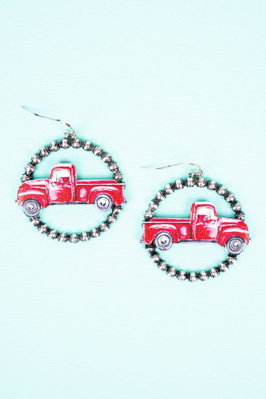 Truckin' Earrings: Red and Blue